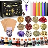 MULEVIP Suministros de Brujería, Oración, y Magia, 52 Pcs, Kit de Hechizos, Mini Piedras Naturales, Hierbas Secas y Velas Mágicas de Colores