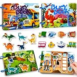 Tangdudu Busy Book Libro Montessori para Niños 1-5 Años, 2 Libros Sensoriales Dinosaurios y Transporte, Juguete Educativo de Motricidad Fina con Juegos de Asociación, Regalo para Niño y Niña