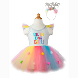 Vestido de cumpleaños con diadema multicolor